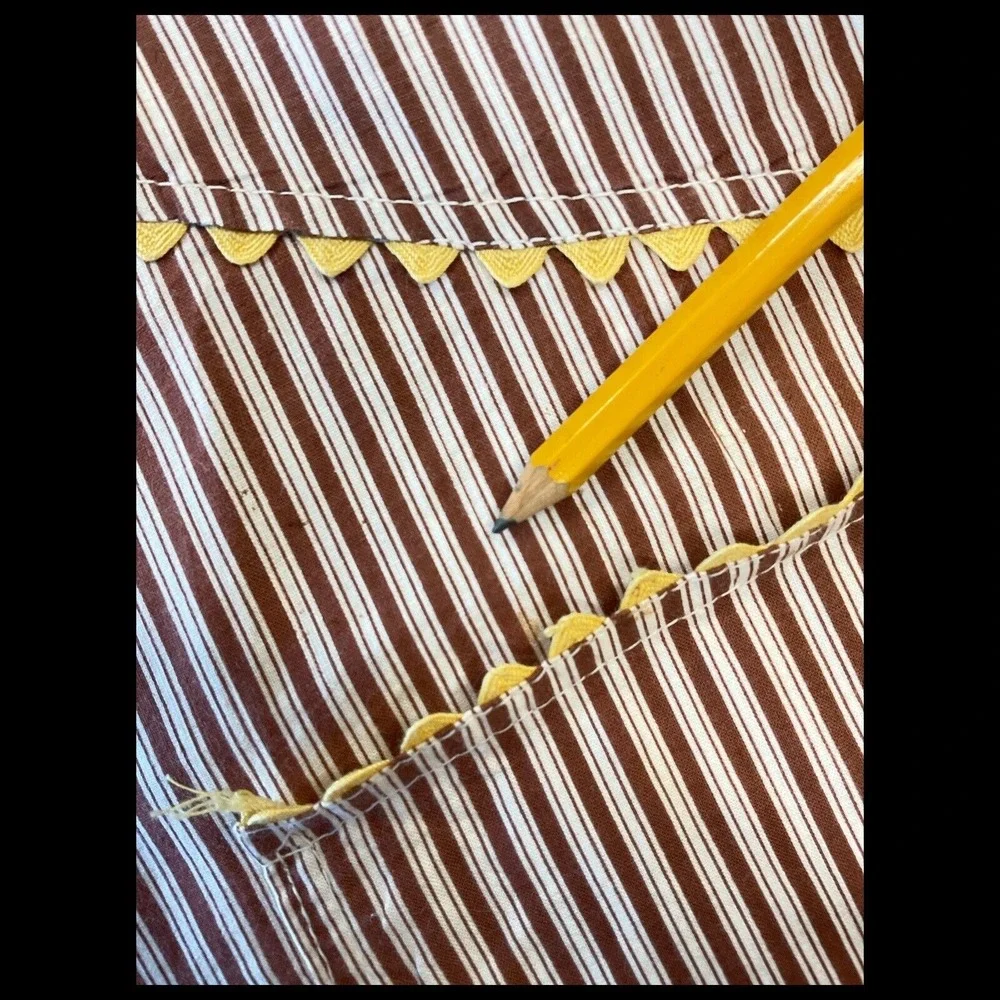 Vintage Apron Handmade Pocket Brown Candy‎ Stripe Yellow Rick Rack